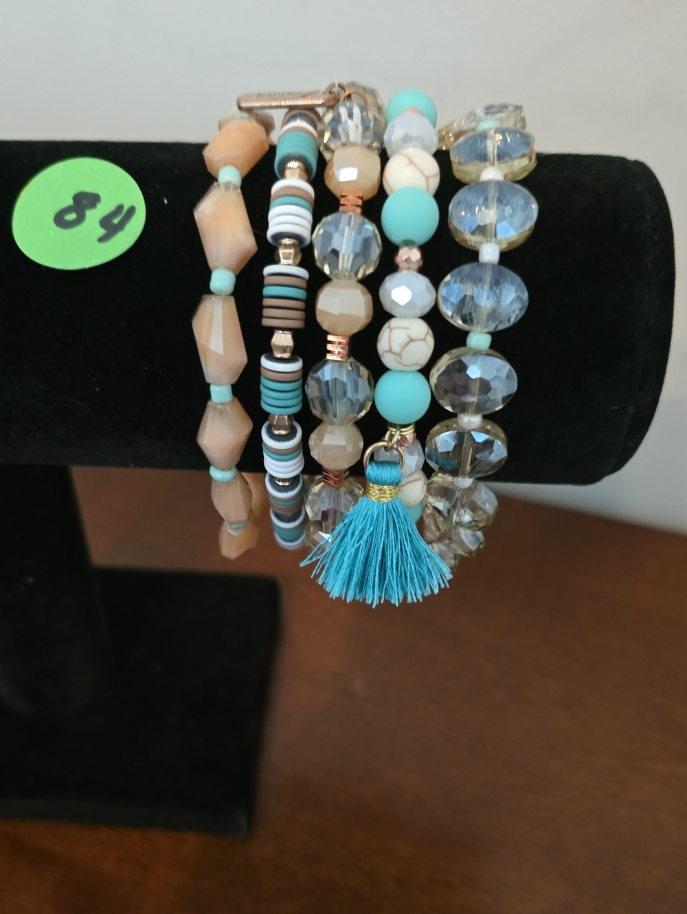 Erimish Teal and Beige Extended Beaded Tassel Bracelet Set